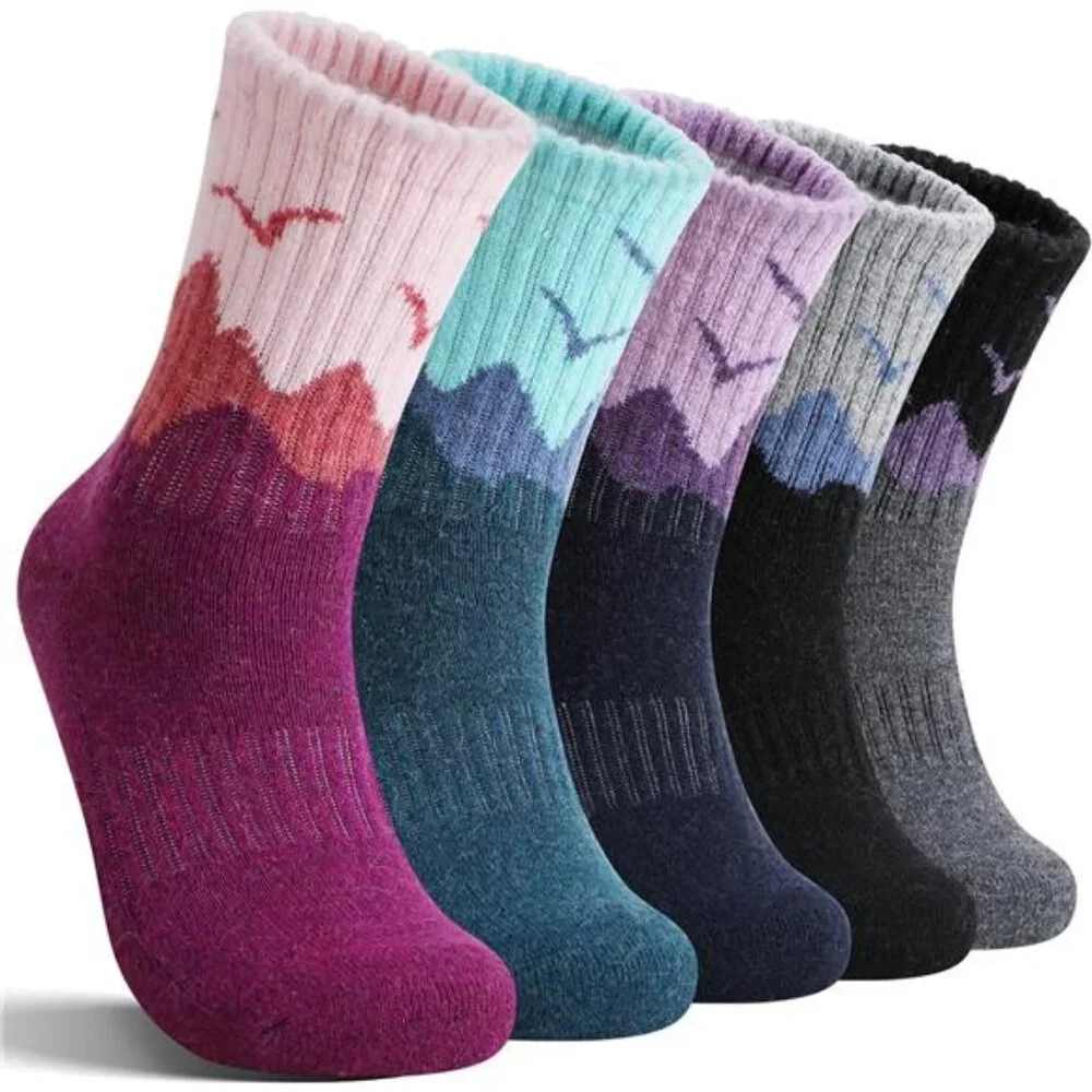 5 Pairs Women's Merino Wool Hiking Socks Thermal Warm Winter Boot Crew Socks